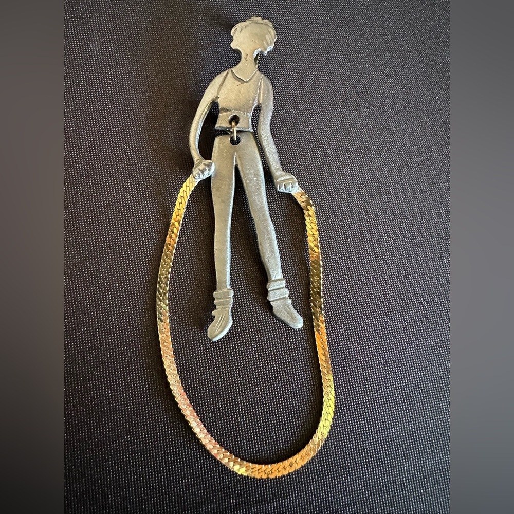 Vintage Ultra craft Jump Rope Lady Silver and Gold Brooch